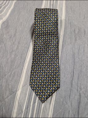 Perry Ellis Portfolio Men's Blue & Gold Geometric Pattern Necktie